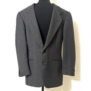 VTG 90s Pierre Cardin Couture NY 40R Suit Jacket Charcoal Herringbone USA Wool